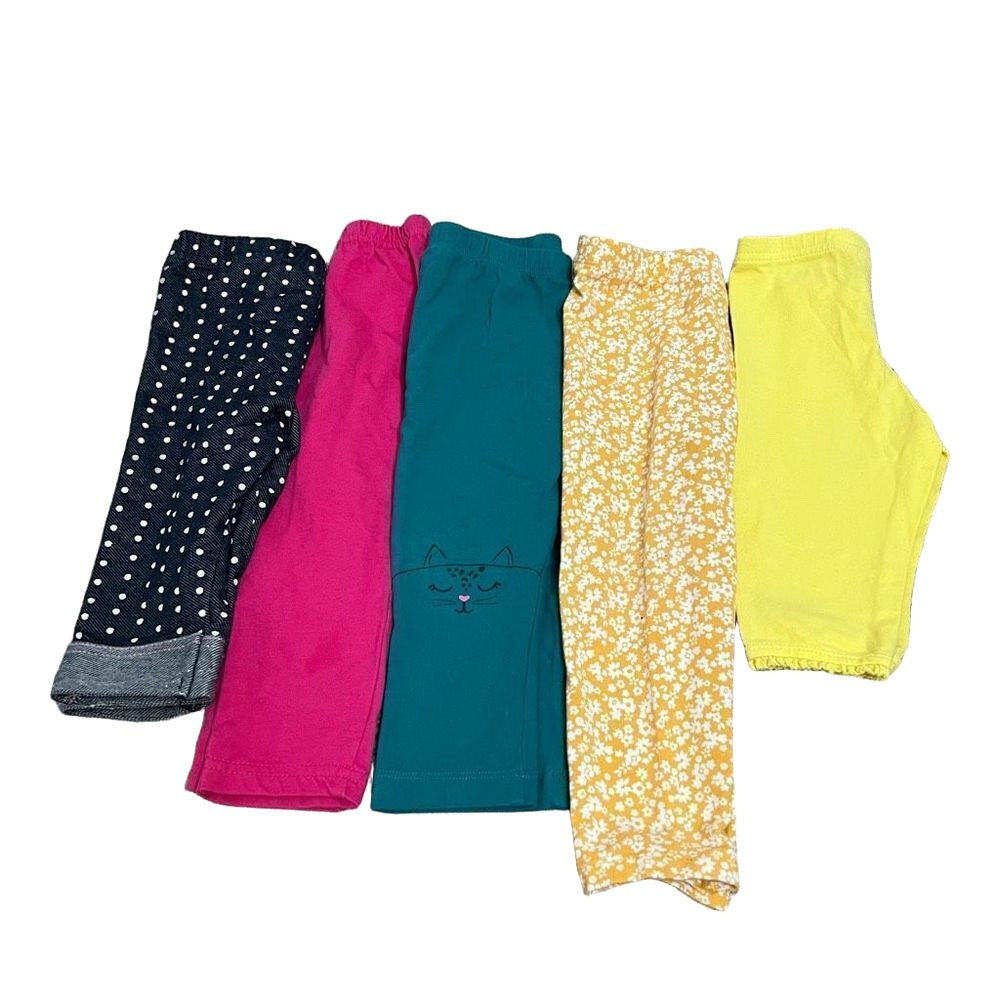 Bundle of Five Toddler Girl Solid and Patterned Leggings - 12-18 months